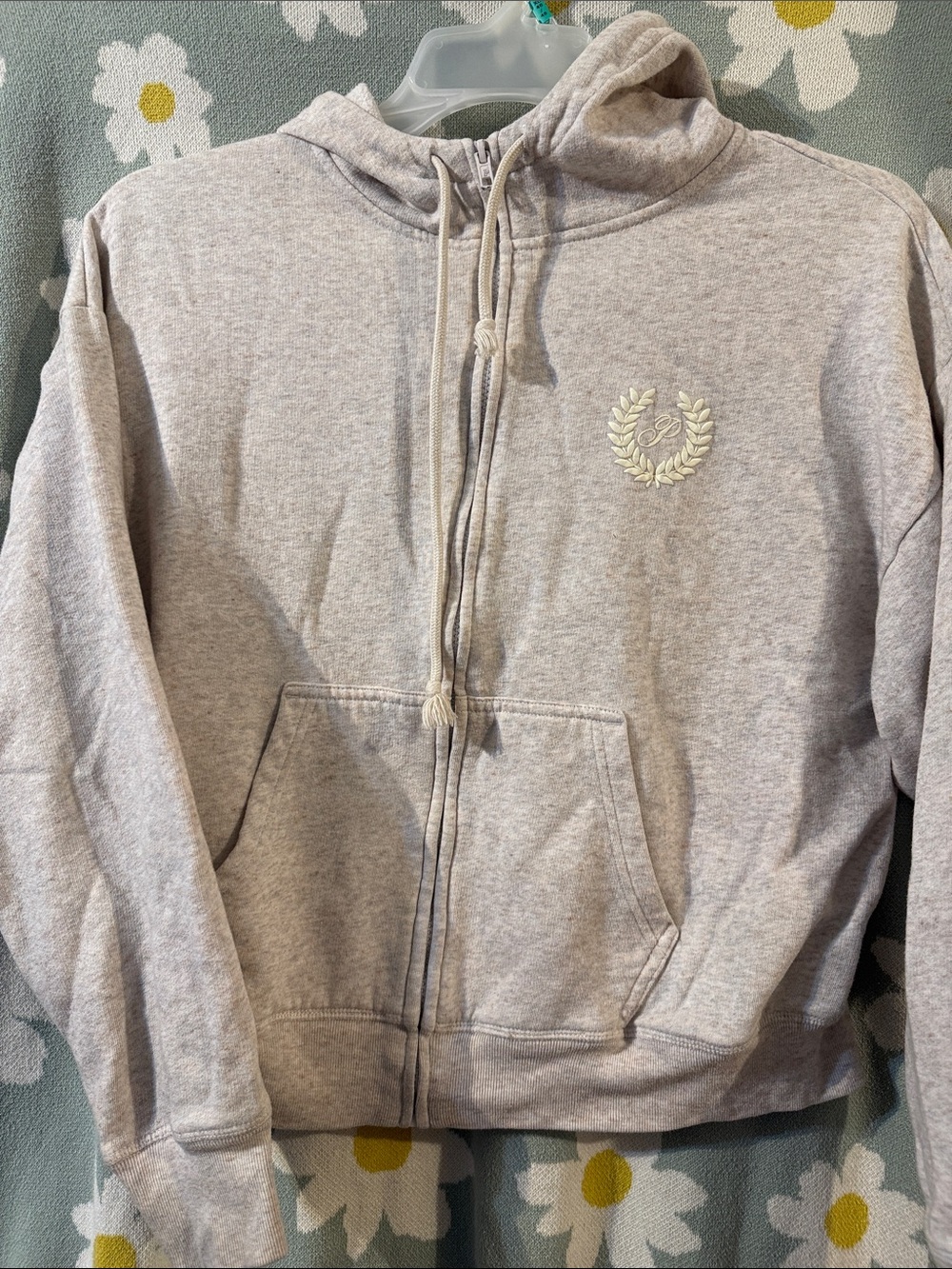 Light Heather Gray Zip Hoodie with Laurel Wreath Logo